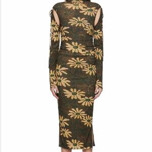 Nanushka Green and Cream Floral Long Sleeve Dress